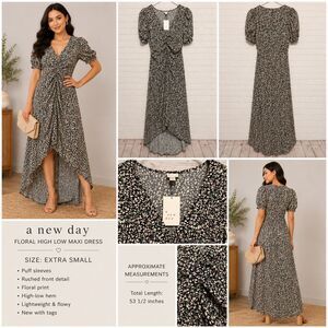 A New Day Floral High Low Maxi Dress Women’s XS Puff Sleeve Dress